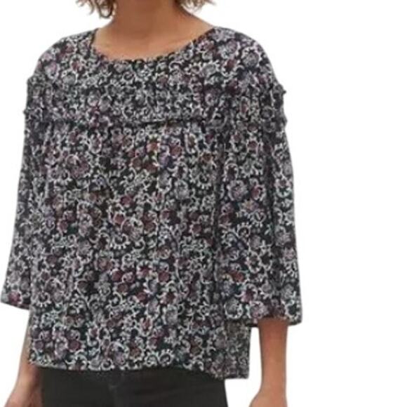 GAP Tiered Ruffle Red Floral Print Rayon Cotton Blend Top (#400765-02) - Size L - Picture 10 of 10